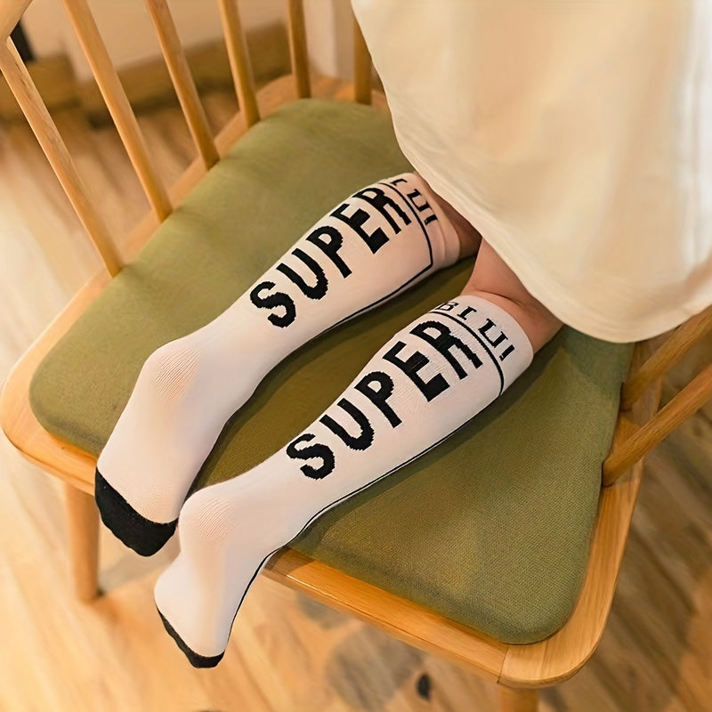 3 Pairs Kids Street Style Dance Socks Comfy High Socks Students Stockings
