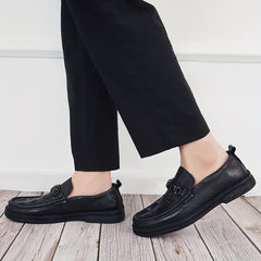 Men's Crocodile Print Loafers Metal Decor Slip-On Shoes