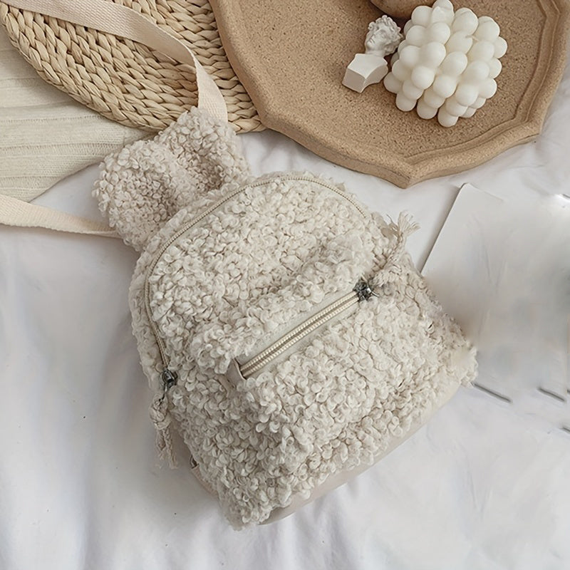 Cartoon Plush Rabbit Ear Decor Backpack Shoulder Bag