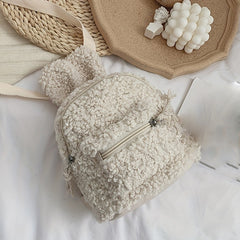 Cartoon Plush Rabbit Ear Decor Backpack Shoulder Bag