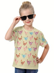3D Sweet Chick Graphic Short Sleeve T shirt Girls boys Breathable Pullover Tops