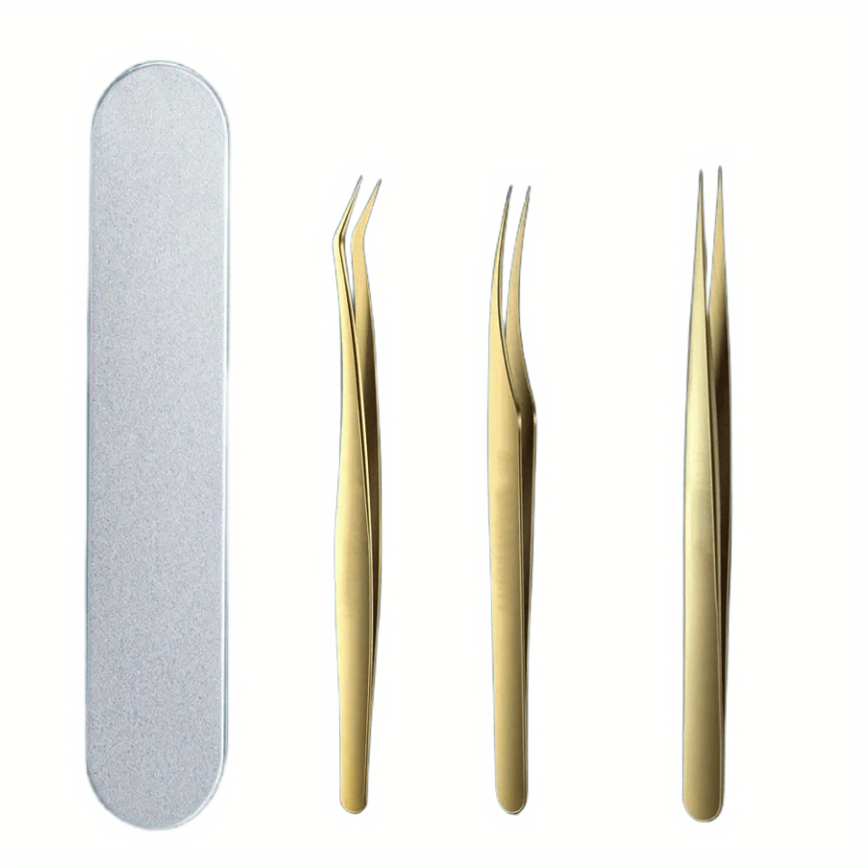 3pcs Stainless Steel Eyelash Extension Tweezers with Portable Case