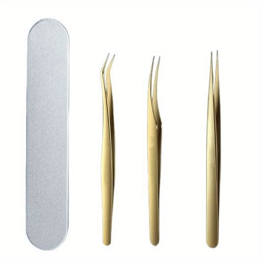 3pcs Stainless Steel Eyelash Extension Tweezers with Portable Case