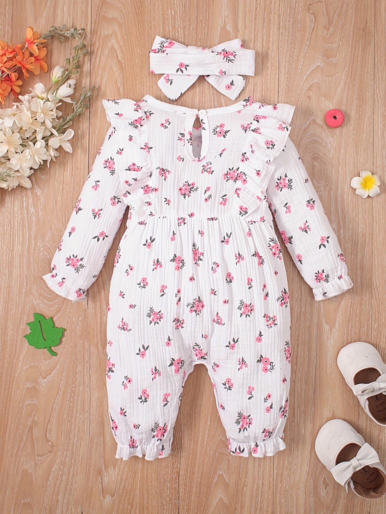 Infant Girls Cotton Romper Newborn Floral Long Bodysuit