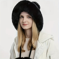 Winter Warm Hat W/ Earflap & Balls Knitted Hat, Fluffy Hats For Women
