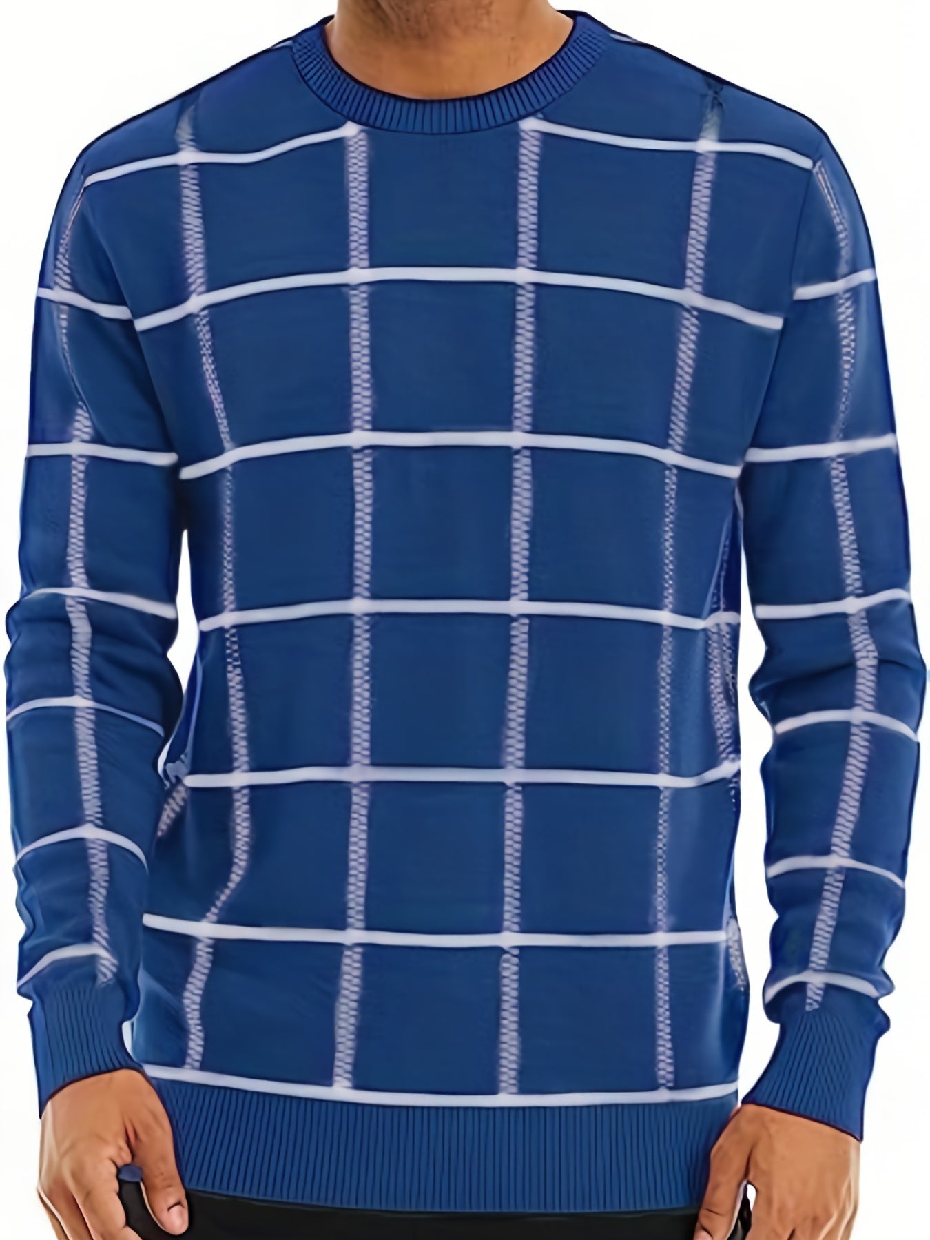 Knitted Plaid Sweater Men's Casual Warm Pullover