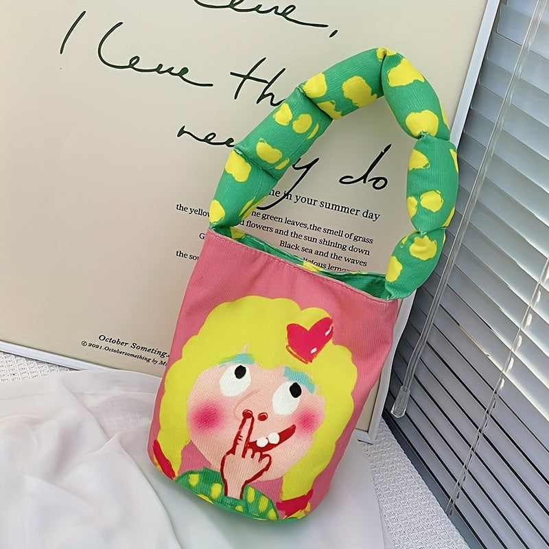 Girls Canvas Shoulder Bag Magnetic Button Handbag