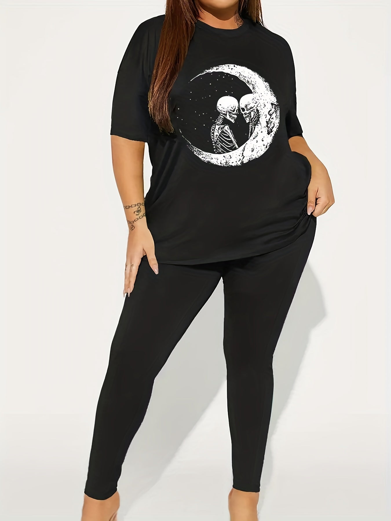 Skull Moon Print Tee & Leggings Set