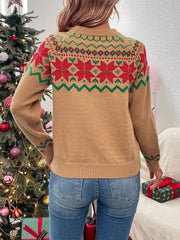 Geo Pattern Crew Neck Pullover Sweater Long Sleeve Raglan Shoulder
