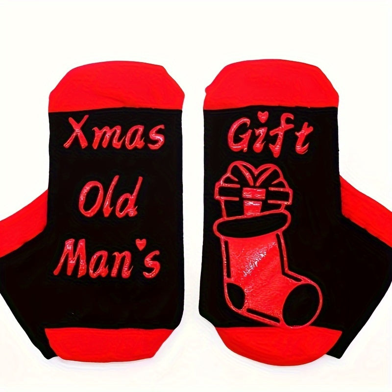 Christmas Socks Mid Calf Cotton Anti Slip Letter Socks With Gripper