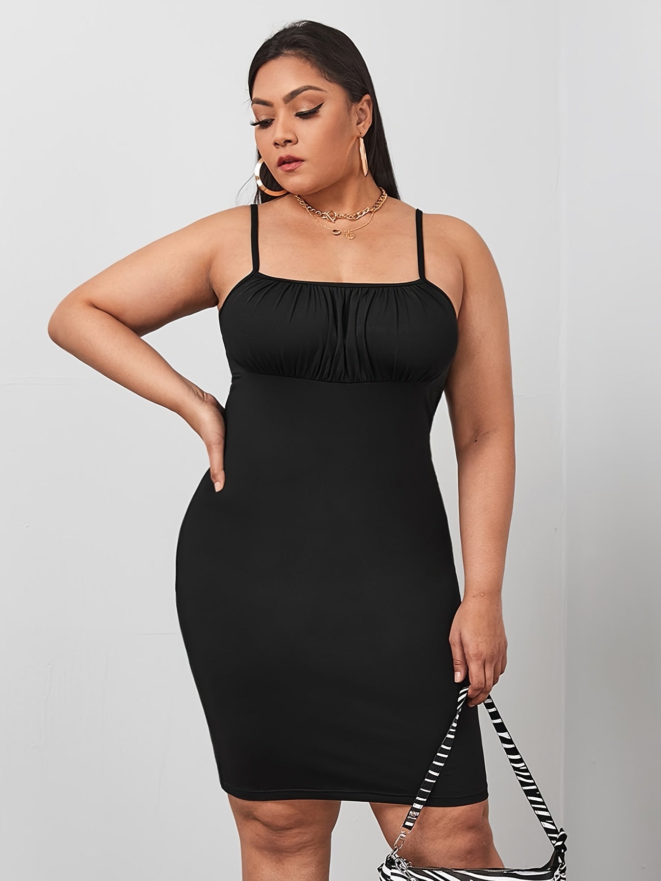 Plus Size Shirred Front Slim Fit Slip Dress