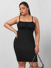 Plus Size Shirred Front Slim Fit Slip Dress