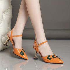 Colorful Heart Ankle Strap Heels Pointed Toe Slingback Pumps