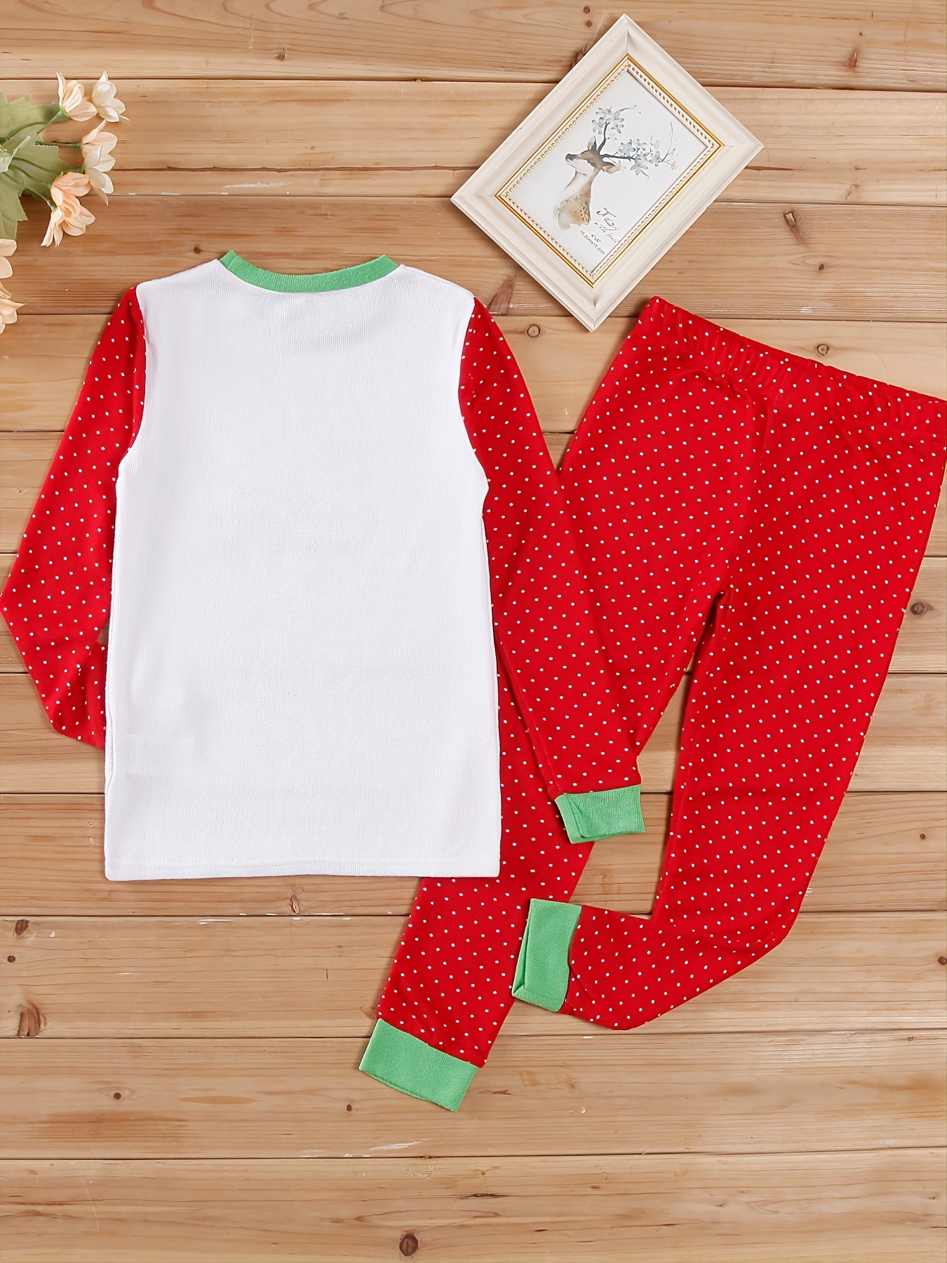 Girls Christmas Print Pajamas Crew Neck Tops & Pants Winter