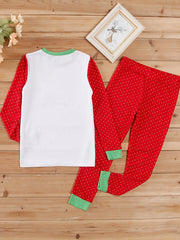 Girls Christmas Print Pajamas Crew Neck Tops & Pants Winter