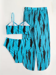 Vacay Bikini Set Tie Dye Ruched Swimsuit 3 Pcs