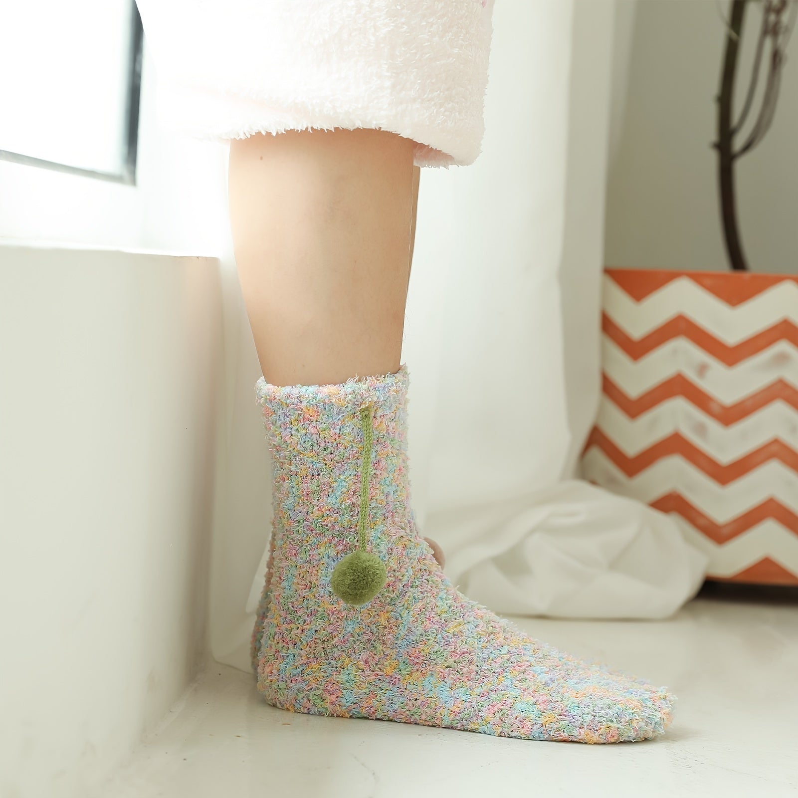 Warm Coral Thermal Crew Socks for Women