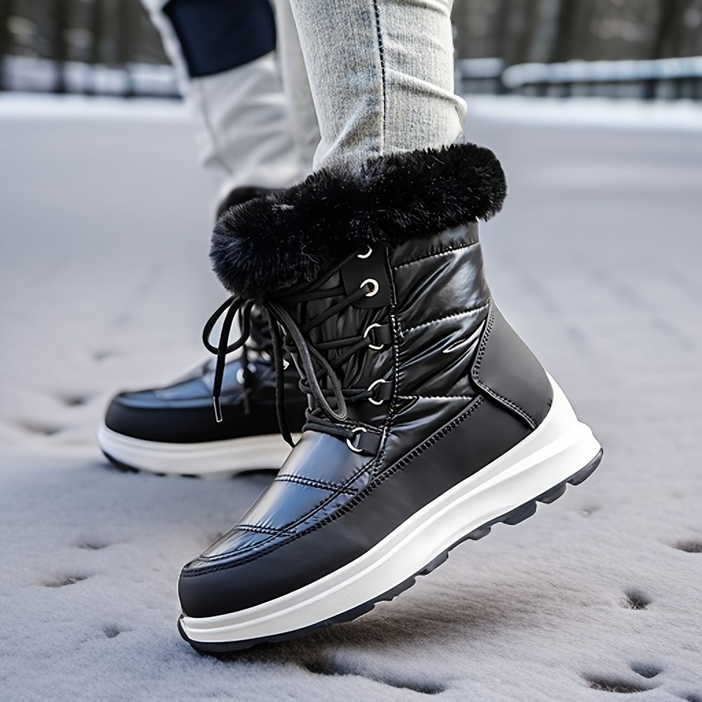 Women's Fur Lined Snow Boots Lace Up Platform Winter Outdoor Comfortable Boots