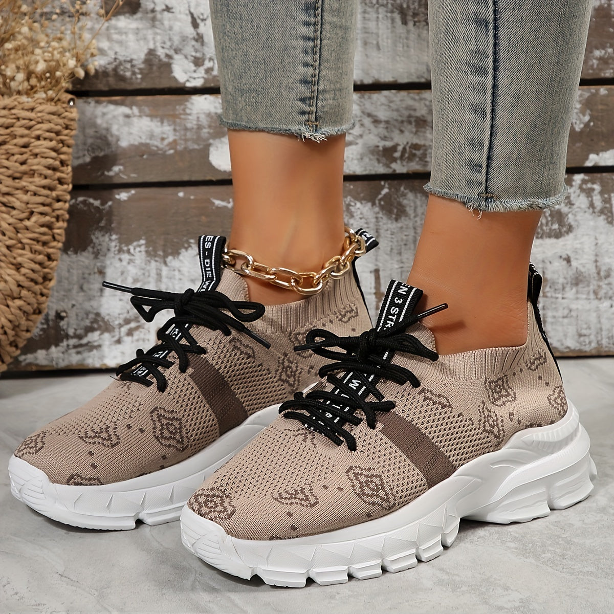 Women's Geometric Pattern Knit Athletic Running Shoes