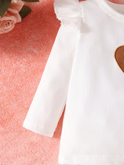 Baby Girls Heart Embroidered Top Trousers Hairband 3pcs Set