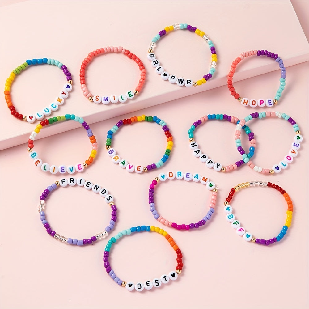 12pcs Encouraging Beaded Bracelets for Girls - Kids Accessories