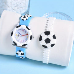 3D Soccer Silicone Strap Boys' Cartoon Watch Sports Quartz Football Wristband