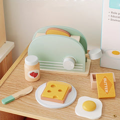 Wooden Bread Machine Kitchen Toy Set for Kids Interactive Breakfast Game