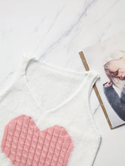 Heart Pattern Knitted Sweater Vest V-Neck Sleeveless Casual Vest