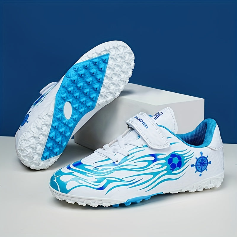 Kids Turf Football Boots Hook Loop Fastener Outdoor TF Soccer Cleats