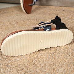 Skull Pattern Zipper Back Thong Sandals Open Toe Summer Flat Shoes