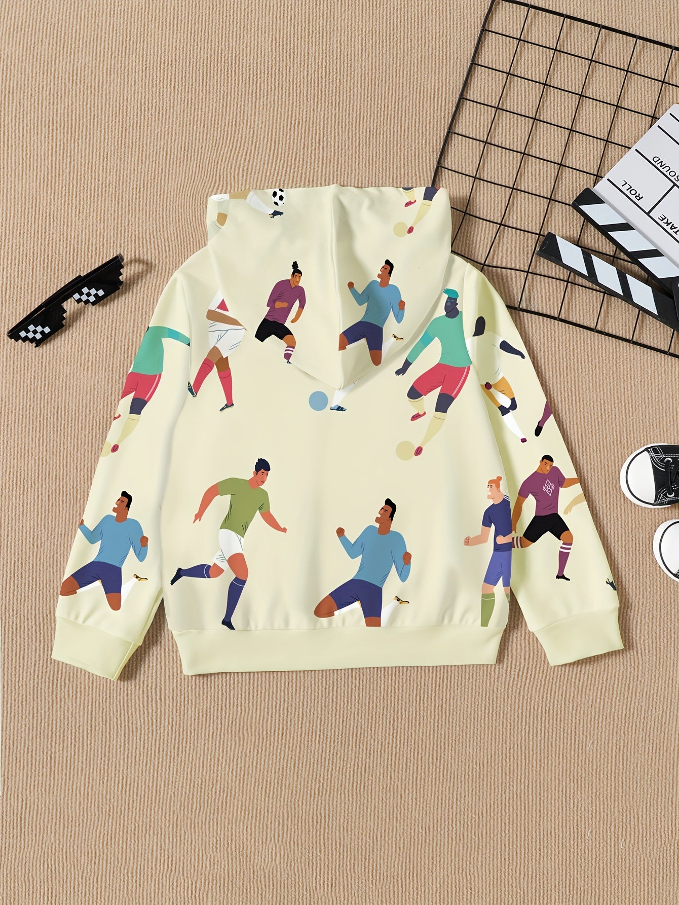 Football Player Print Kid's Hoodie Pullover Casual Hooded Long Sleeve Top
