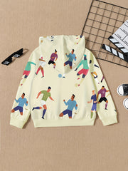 Football Player Print Kid's Hoodie Pullover Casual Hooded Long Sleeve Top