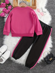Girls 2pcs Sweatshirt & Pants Set Bow Decor Long Sleeve Pullover Top Casual Kids