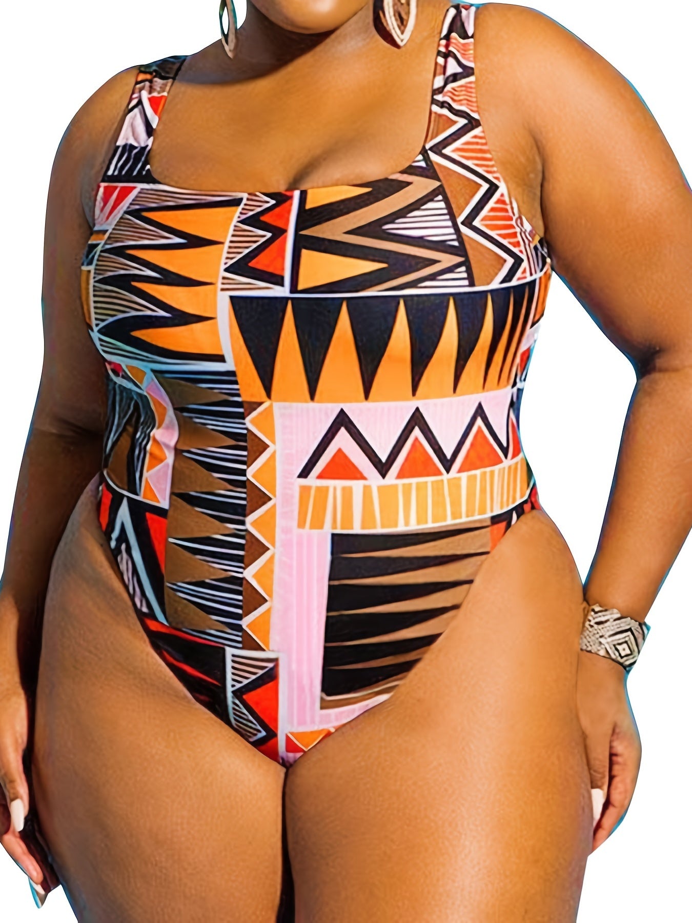 Ethnic Print One Piece Swimsuit Women's Plus Medium Stretch
