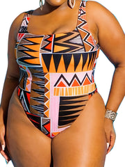 Ethnic Print One Piece Swimsuit Women's Plus Medium Stretch