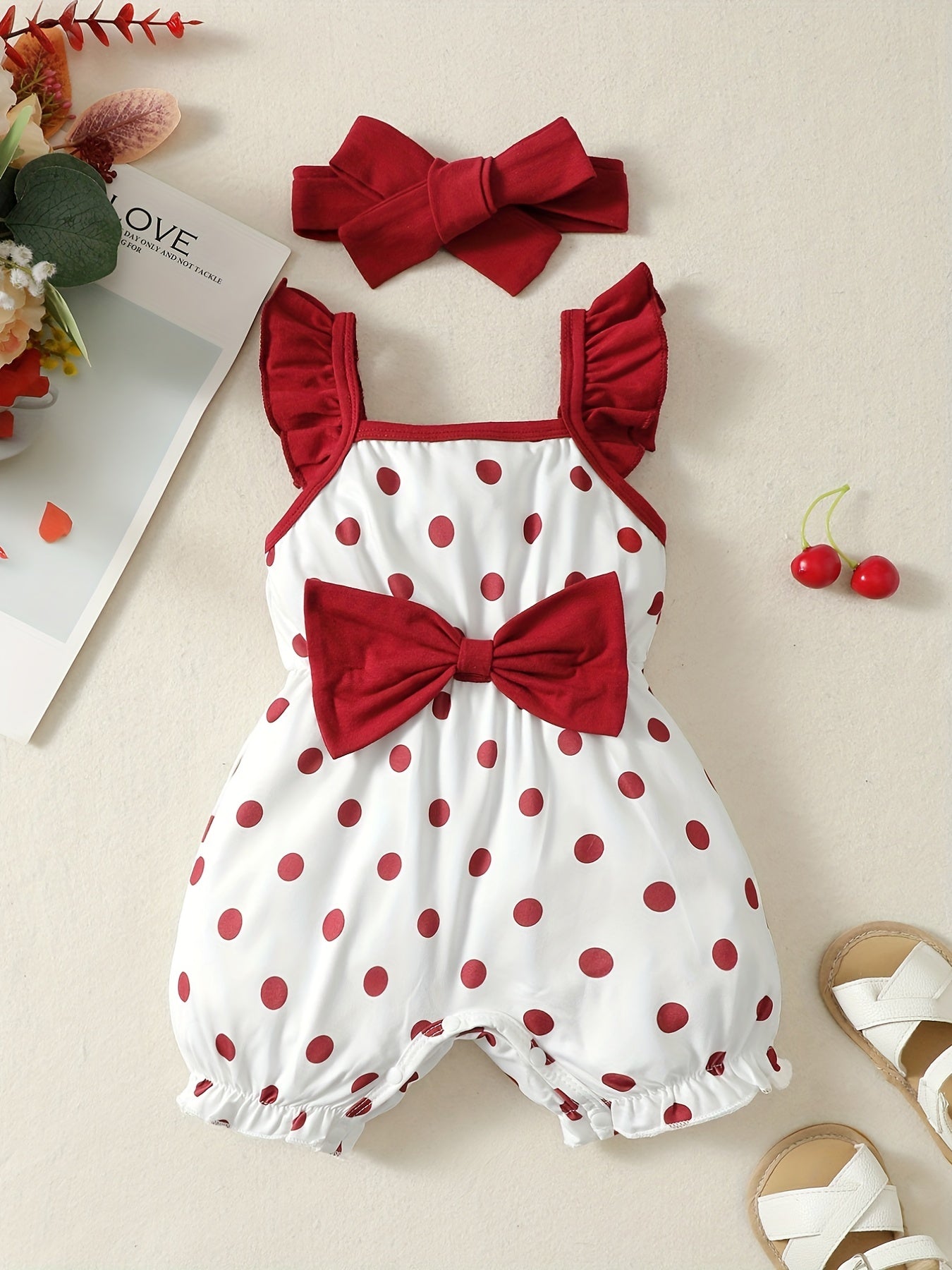 Baby Girls Polka Dot Romper & Headband Set