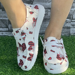 Heart Print Breathable Skate Shoes Casual Flat Non Slip Canvas Sneakers