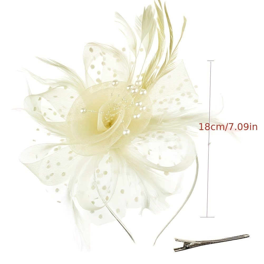 3pcs Mesh Flower Feather Head Piece Set & Gloves