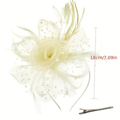3pcs Mesh Flower Feather Head Piece Set & Gloves