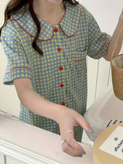 Plaid Pajama Set Short Sleeve Top & Shorts Women's Sleepwear