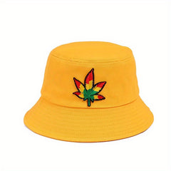 Maple Leaf Embroidered Bucket Hat Unisex Fisherman Cap