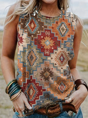 Casual Tank Top Women's Plus Allover Print