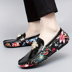 Men's Floral Print Slip On Loafers Casual Dress Shoes