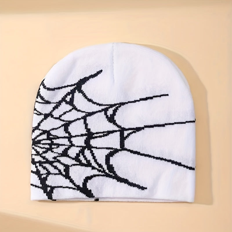 Gothic Spider Web Pattern Knitted Hat Halloween Windproof Beanie