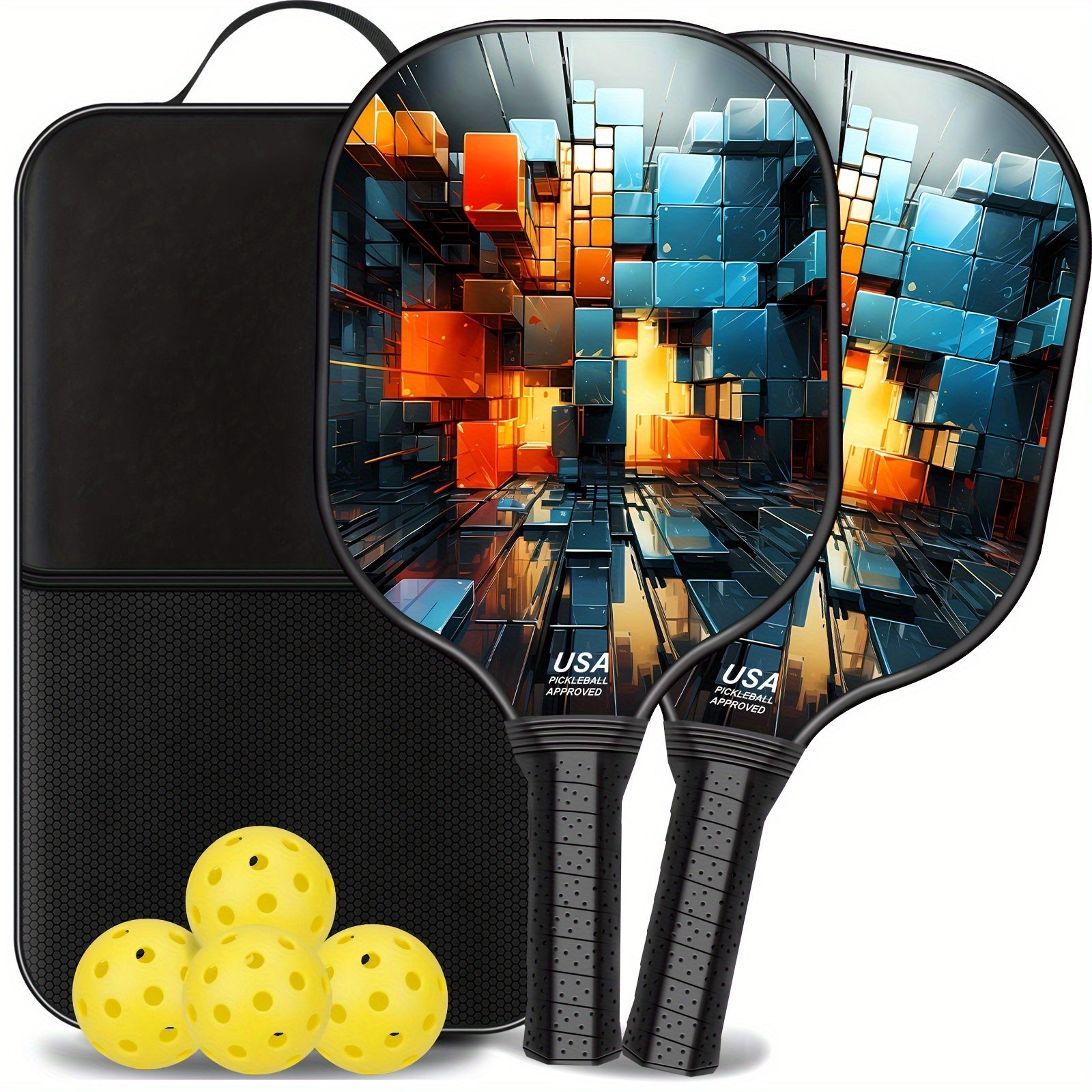 2pcs Pickleball Paddles Carbon Fiberglass Set with 4 Balls