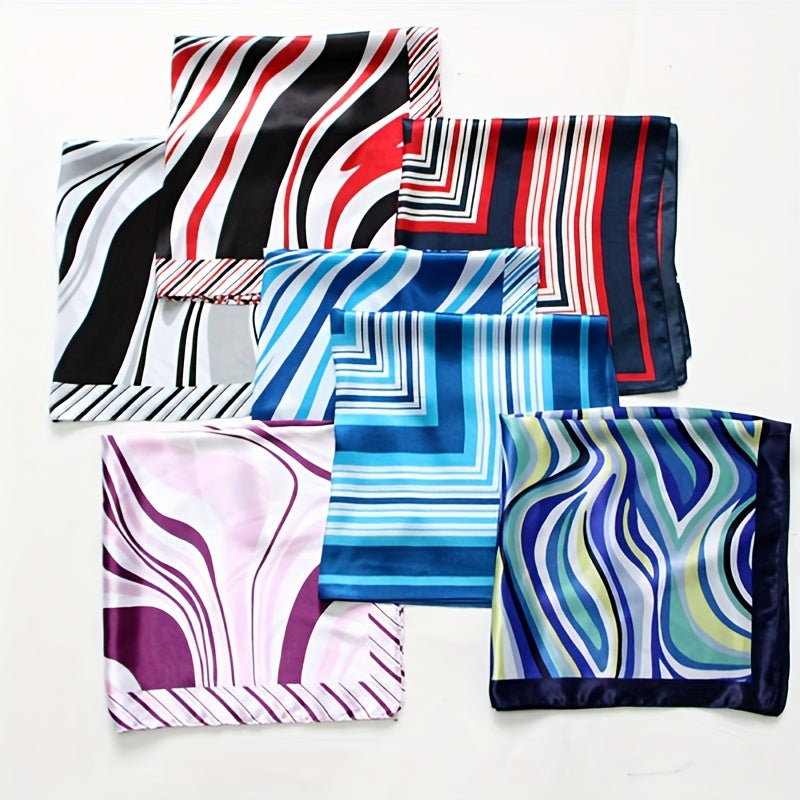 Classic Striped Square Scarf Neckerchief Silk Bandana Head Wrap