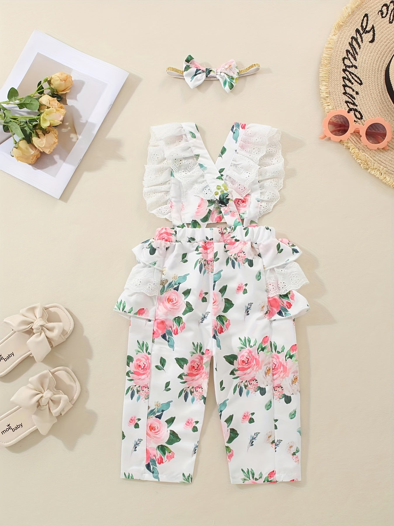 Baby Girls Flower Print Overalls