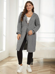 Cable Knit Hooded Cardigan Long Sleeve Drawstring