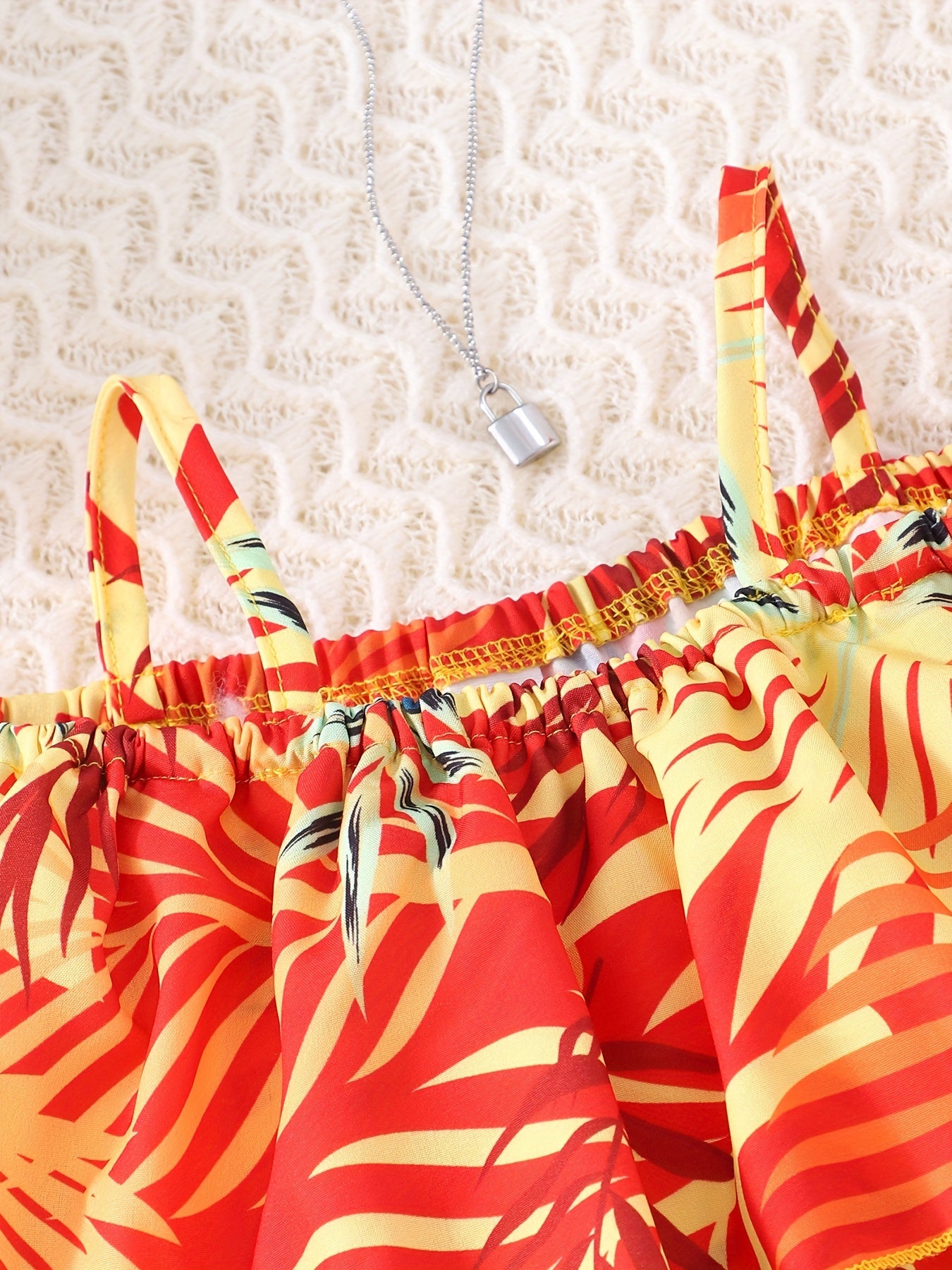 Girls Hawaiian Graphic Ruffle Top & Belted Shorts Set for Party Vacation