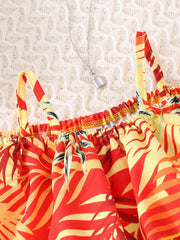 Girls Hawaiian Graphic Ruffle Top & Belted Shorts Set for Party Vacation